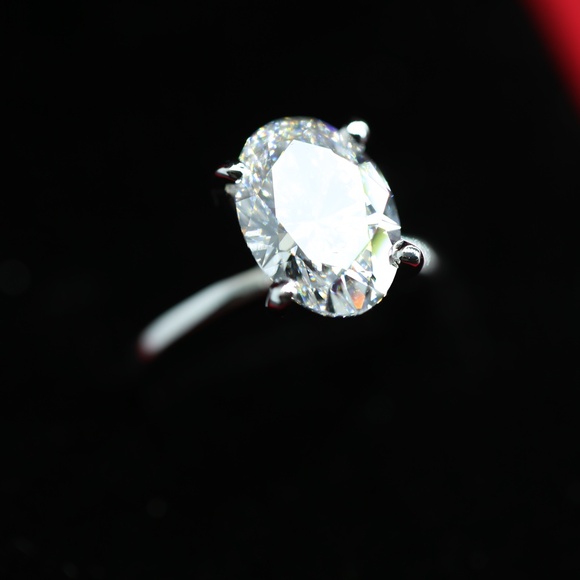 3 Carat Oval Lab Grown Diamond Solitaire Ring - Picture 4 of 14